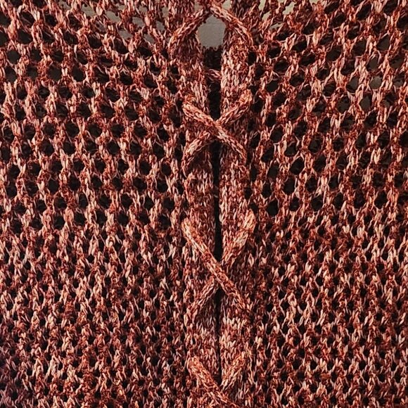 Lucky Brand Open Crochet Knit Maroon Sweater Women's Size Medium Tunic Split Bac - Picture 7 of 9